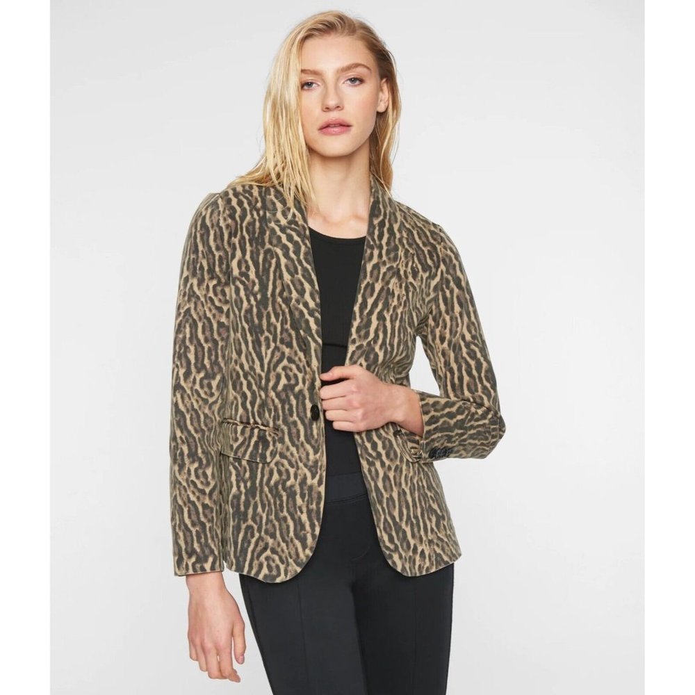 Pam & Gela Ocelot Blazer Women's Size Petite‎ Jacket Button-Down Cotton